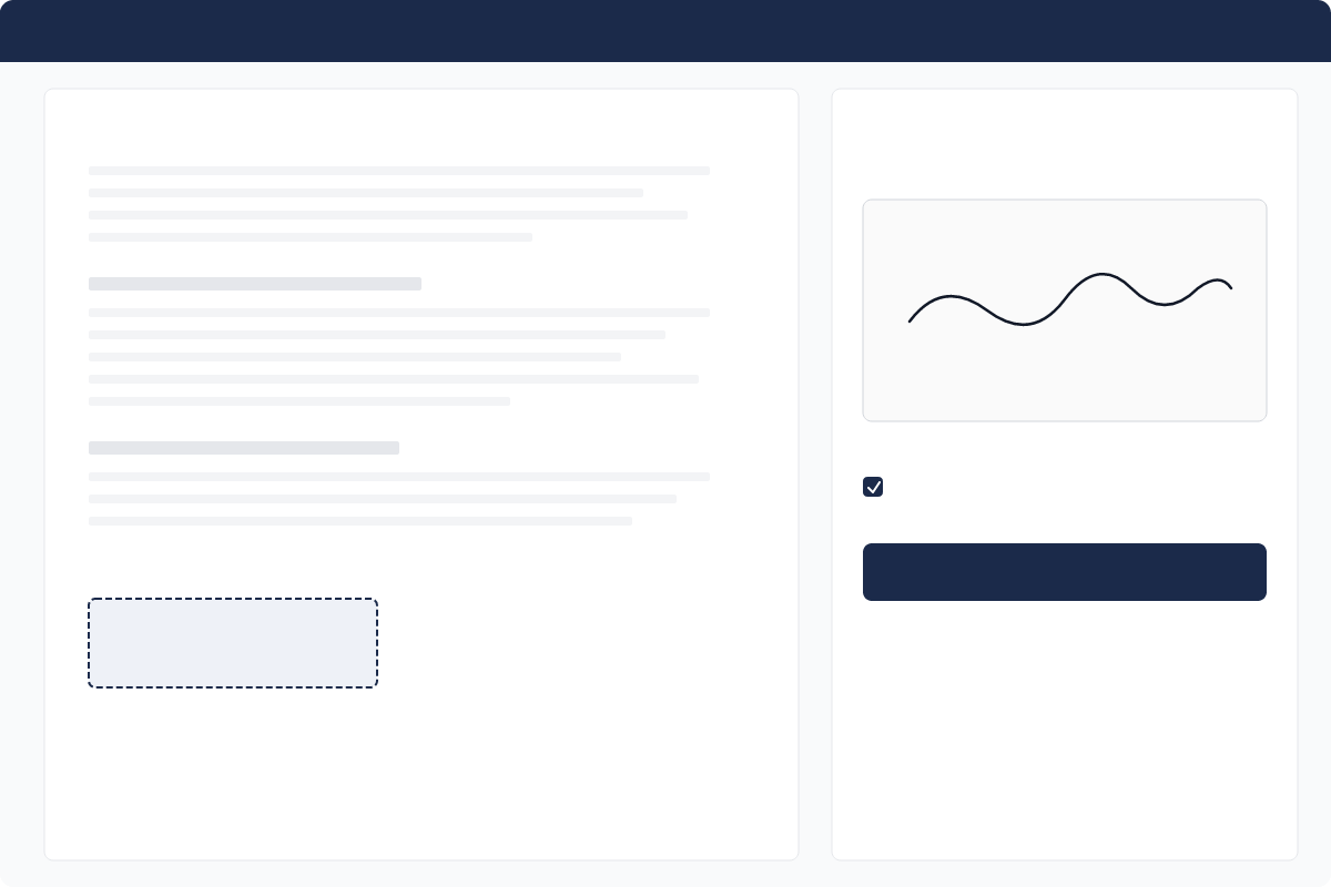 Signing page with document preview and signature pad