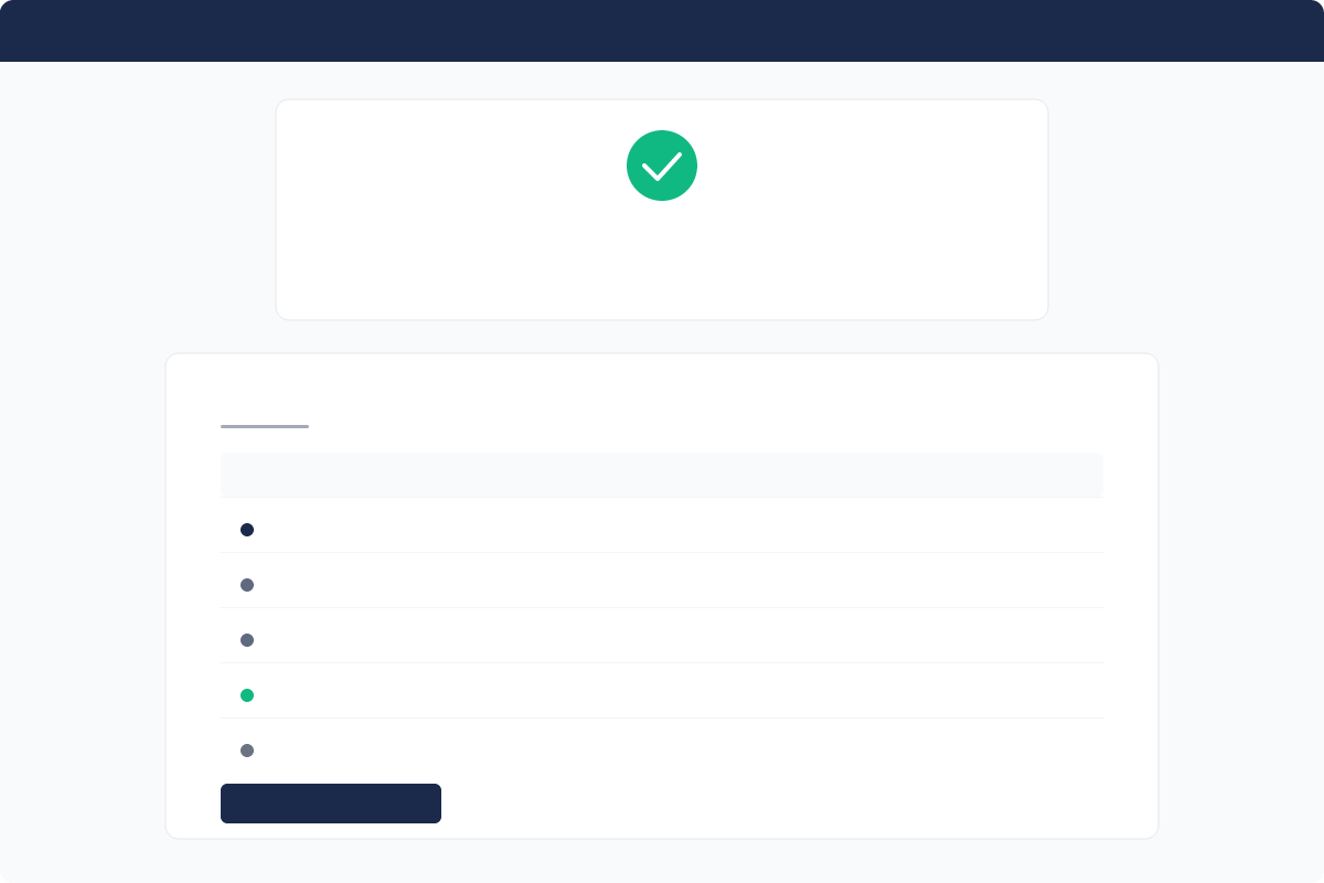 Completion screen showing audit trail with logged events